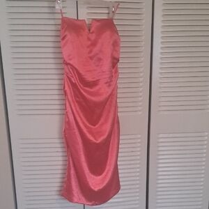 le chateau Coral Satin Midi Slip Dress